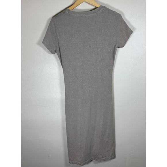 Sundry Short Tan Neutral T Shirt Dress Large jersey knit Stretch Ruching Crew - Picture 6 of 11
